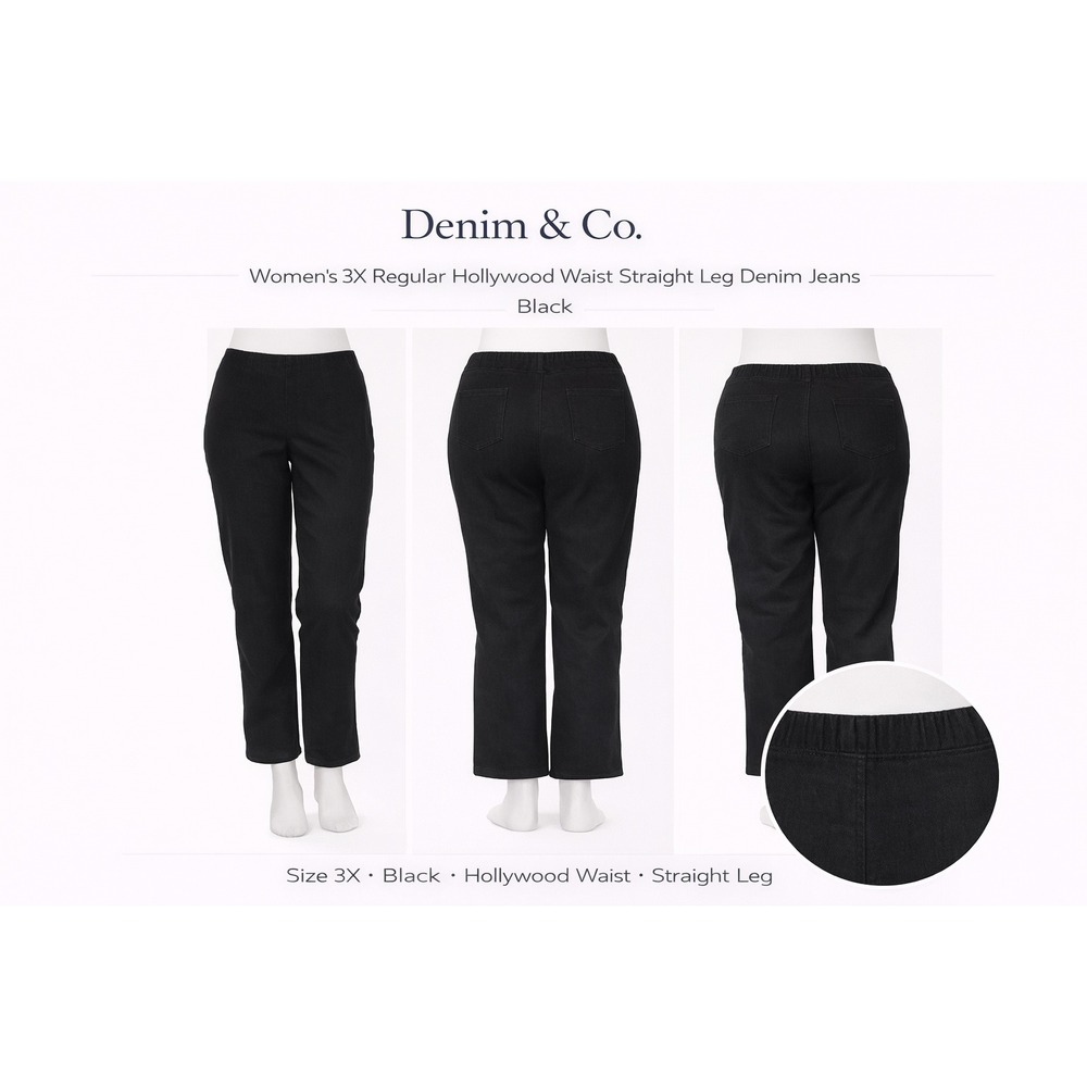 Denim & Co Womens 3X Black Hollywood Waist Straight Leg Denim Jeans A210320 NWT